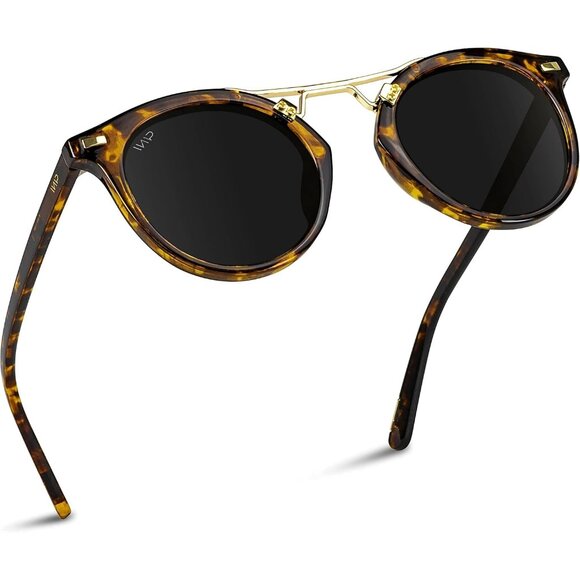 Women's Sunglasses (Tortoise/Black Lens) Polarized Round Retro Double-Bridge - Picture 1 of 7